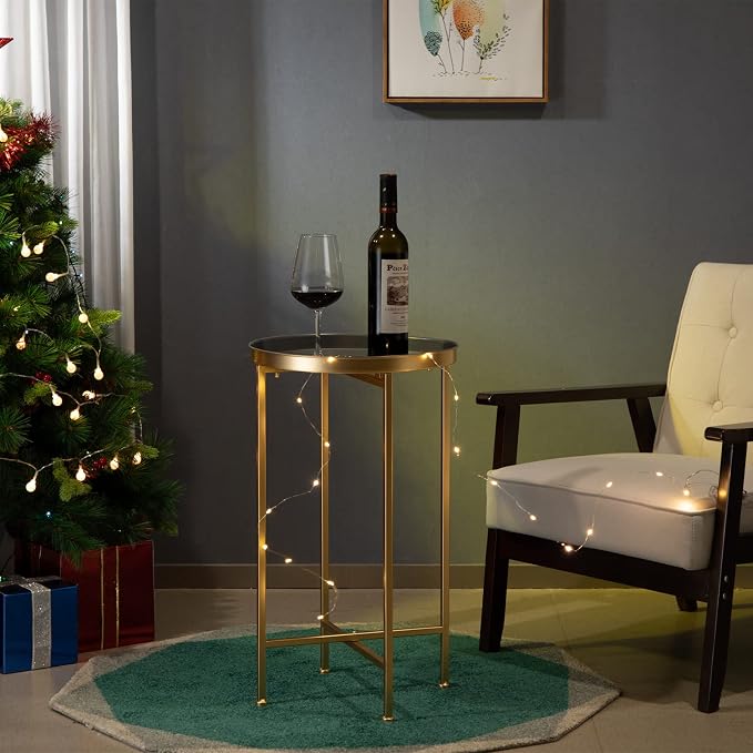 HollyHOME Small Round Metal Waterproof End Table, Accent Indoor&Outdoor Coffee - Image 7