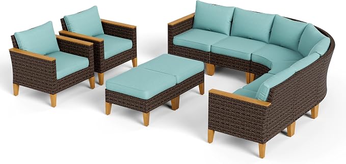 PHI VILLA 9-Piece Wicker Patio Furniture Set, Outdoor Half-Moon Curved - Image 9
