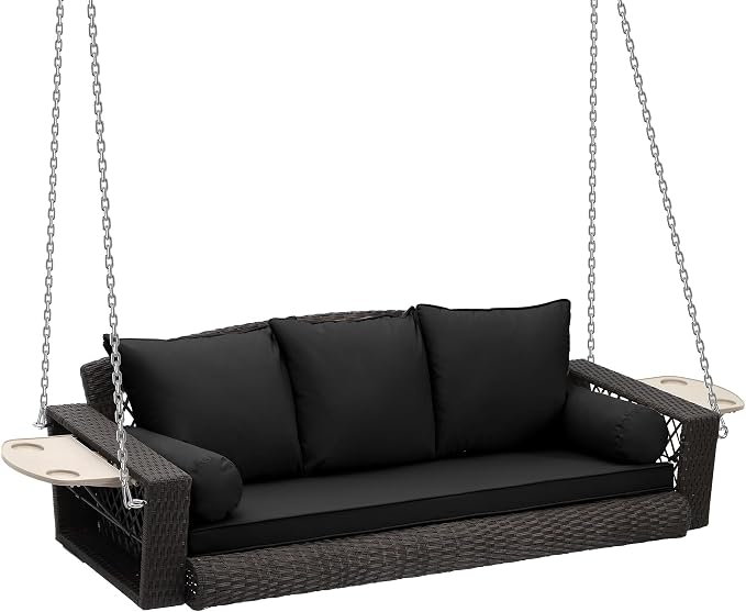 Grepatio 3 Person Porch Swing Patio Wicker Hanging Porch Swing Chair Outdoor by Takesyoutohaveawonderfullife