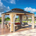 MELLCOM 11'x13' Asphalt Hardtop Gazebo, Spruce Wood Double Roof Gazebos by MELLCOM