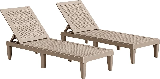 JUMMICO Patio Chaise Lounge Chair Set of 2 Outdoor PE Waterproof Adjustable by JUMMICO