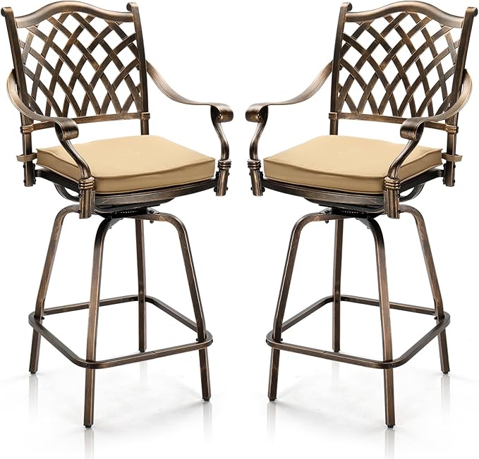 VINGLI Outdoor Swivel Bar Stools Set of 2, Cast Aluminum Patio Bar Height Chair by VINGLI