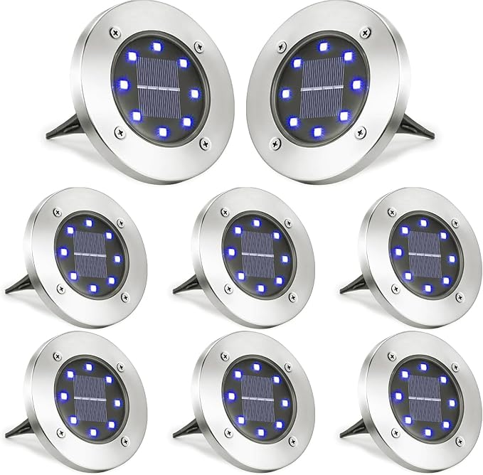 LYHOPE Solar Ground Lights Outdoor, 8 Pack 8 LED Solar Disk Lights Waterproof by LYHOPE