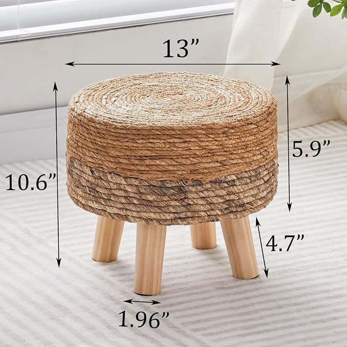 Wimarsbon Round Foot Stool Natural Seagrass Poufs Ottoman Hand Weave Footrest - Image 3
