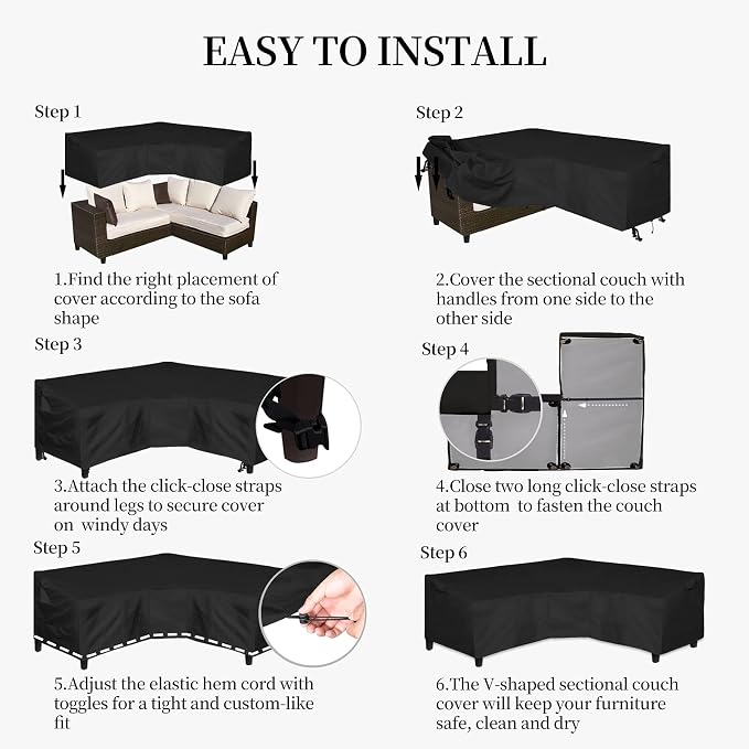 Easy-Going 600D Patio V-Shaped Sectional Sofa Cover, Waterproof Outdoor - Image 7