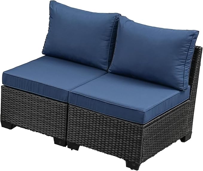 Jing's Villa 2 Piece Outdoor Wicker Armless Sofa, Patio Rattan Sectional Sofa by JingsVillaOutdoorFurniture