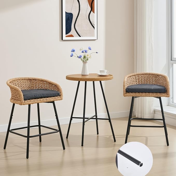 25" Outdoor Counter Height Bar Stools Set of 4, Modern Patio Wicker Bar Chairs - Image 7