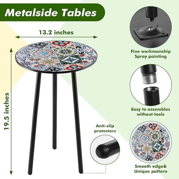 1 Pack Metal Outdoor Side Table Small Outside Round End Table - Image 3