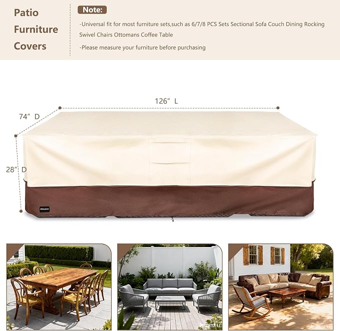Rectangular Patio Furniture Covers, Upgraded 600D Heavy Duty Outdoor Furniture - Image 2
