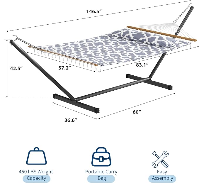 GarveeLife 57" 2 Person Outdoor Hammock, Widening Design Cotton Hammock - Image 6