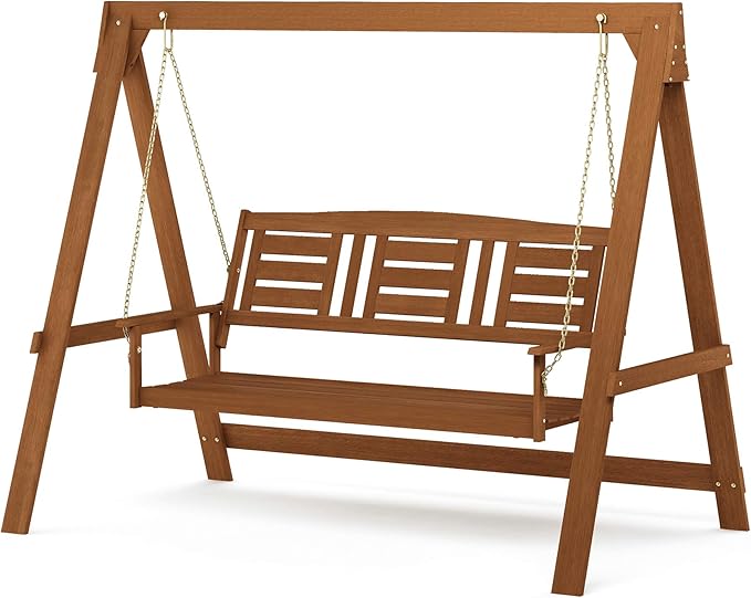 Furinno Tioman Hardwood Patio / Garden / Outdoor Large Porch Swing, 3 Seater by Furinno-FitsYourSpaceFitsYourBudget