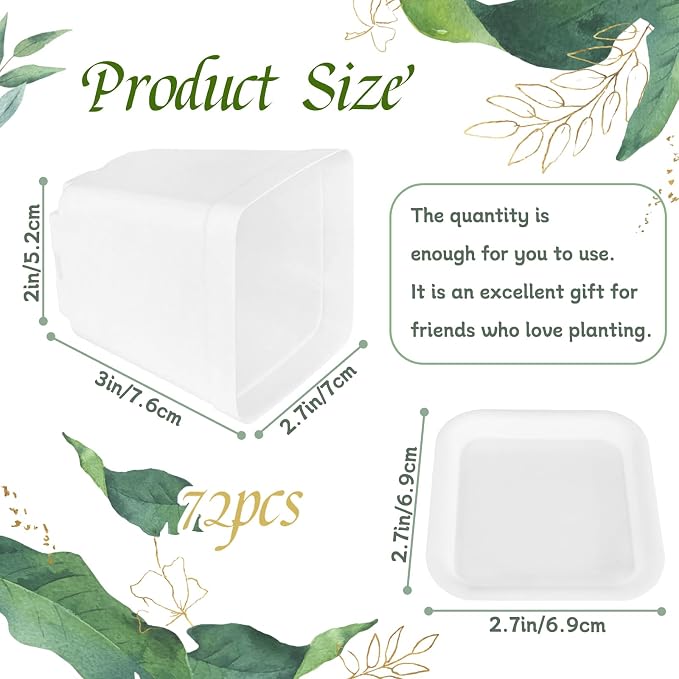 OJYUDD 72 Pcs 3 Inch White Square Plastic Pots - Image 2