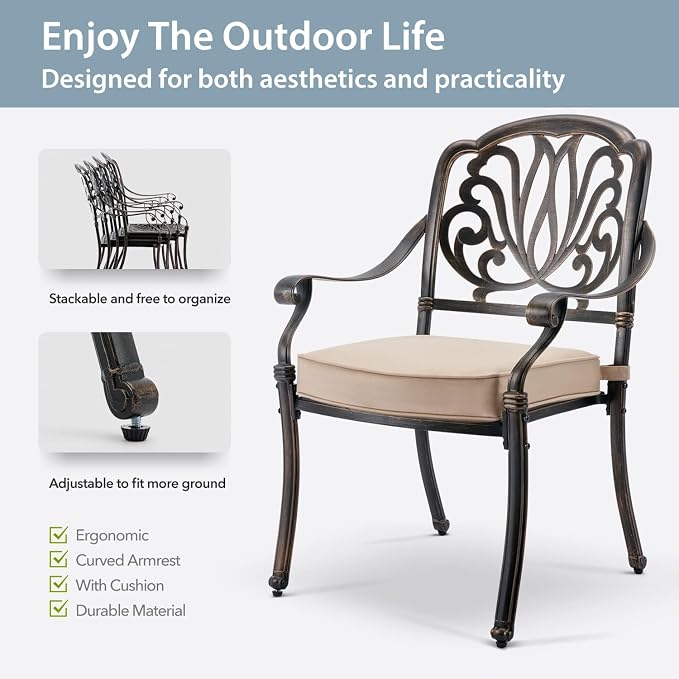 9-Piece Cast Aluminum Patio Furniture, Outdoor Dining Sets - Image 5