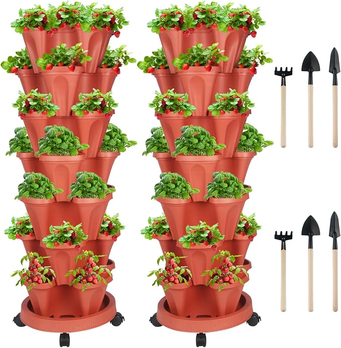 GameXcel Vertical Planter 7 Tier Stackable Planters Garden Planters Strawberry by GameXcel
