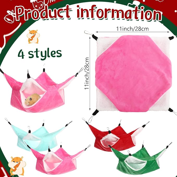 Nuogo 4 Pcs Rat Hammock for Cage Small Animal Hanging Ferret Hammocks for Rat - Image 2