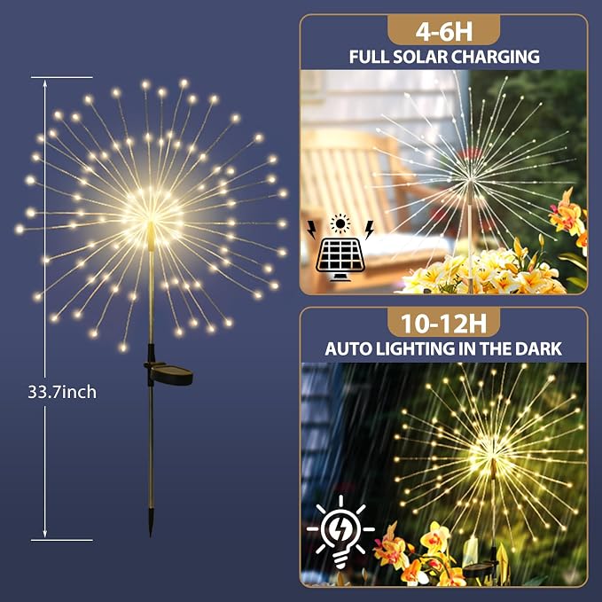 Outdoor Solar Garden Lights, 120 LEDs 8 Lighting Modes 6 Packs Waterproof Solar - Image 2