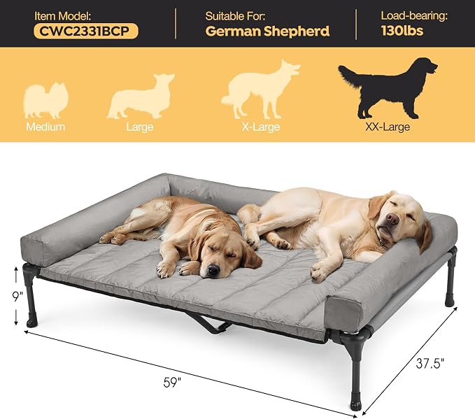 Veehoo Cooling Elevated Dog Bed Add Removable Waterproof Bolster Cushion Mat - Image 3