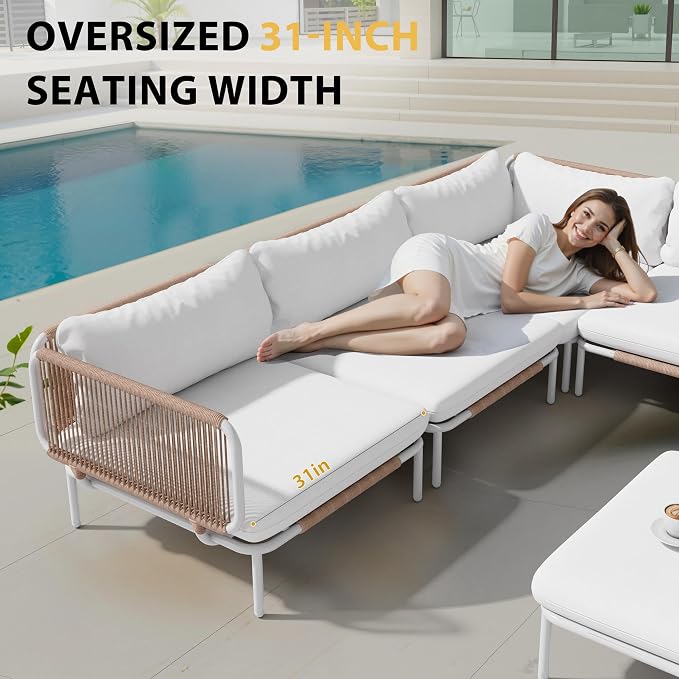 6 Piece Modern Outdoor Sectional Sofa, Weather-Resistant Metal Frame and - Image 5