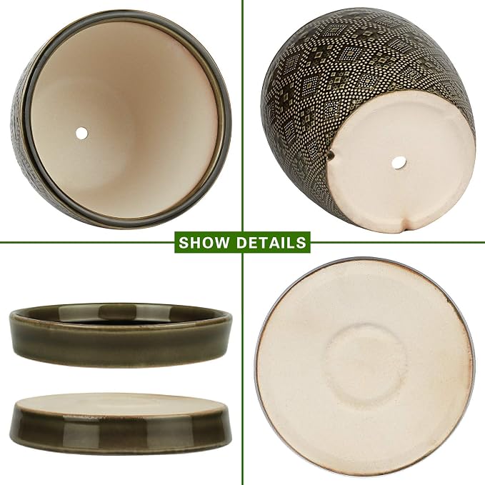 Docrin Dark Green Ceramic Planter Set - Image 3