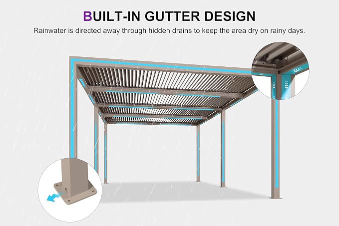 PURPLE LEAF Louvered Pergola 12' × 20' Outdoor Hardtop Gazebo Adjustable - Image 4