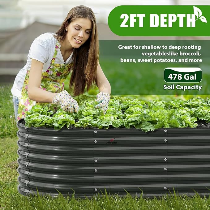 A ANLEOLIFE 8-Set 8X4X2 ft Galvanized Raised Garden Bed Kit, Oval Metal Deep - Image 7