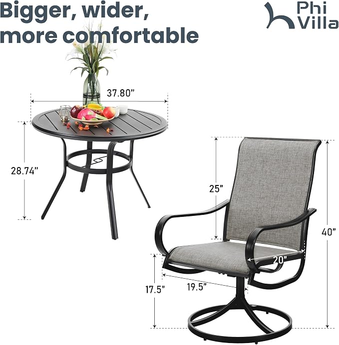 PHI VILLA 5 Piece Patio Dining Set, 4 Swivel Patio Chairs and 1 Round Metal - Image 6