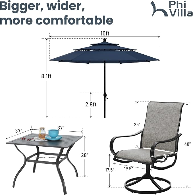 PHI VILLA Patio Table and Chairs Dining Set - Image 8