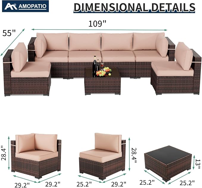 Amopatio Outdoor Patio Furniture Set 7 Pieces Patio Conversation Set Sectional - Image 6