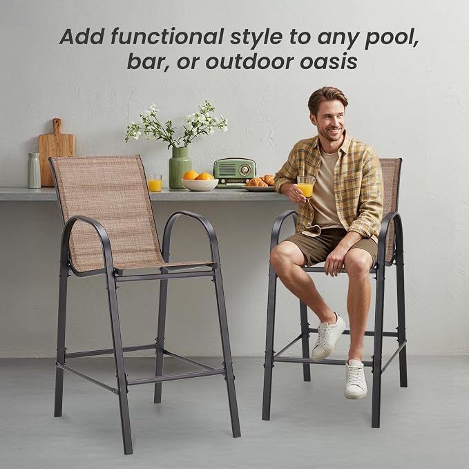 HOMREST Outdoor Bar Height Stools Set of 4, High Back Patio Chairs - Image 9