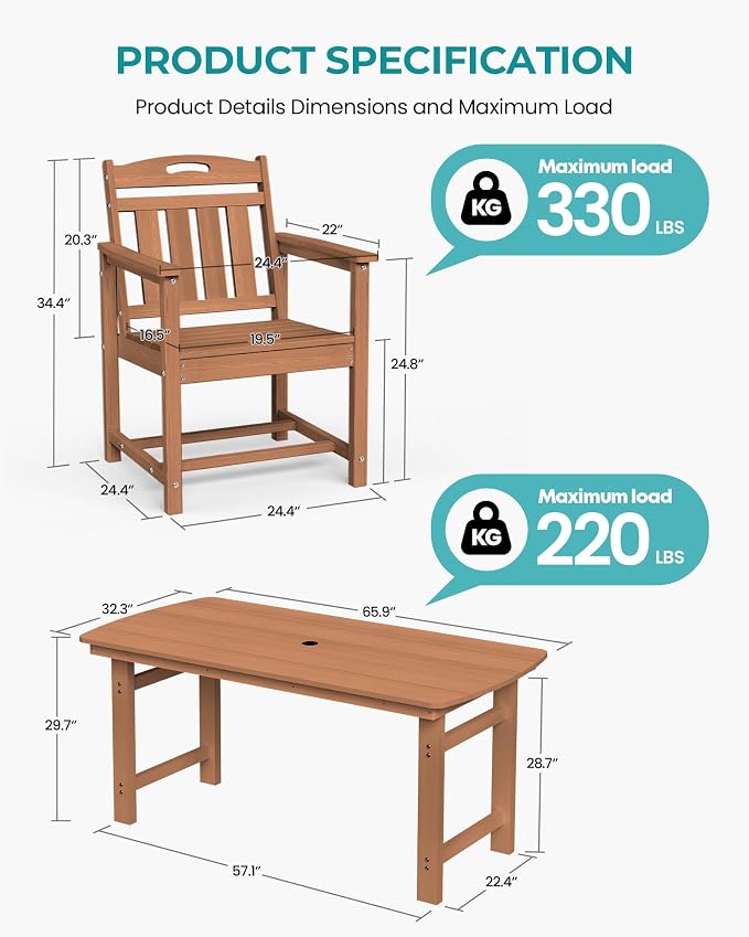 Outdoor Rectangle Dining Table, Heavy-Duty HDPE Table - Image 3