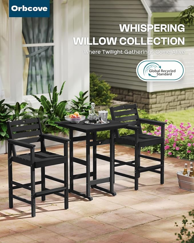 Patio Bar Table, Adirondack Chairs and Table 4 Pieces Set, Bar Height Chairs - Image 7