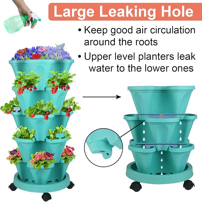 DUNCHATY Stackable Planter, 6 Tier Garden Tower, Self Watering, Indoor/Outdoor - Image 6
