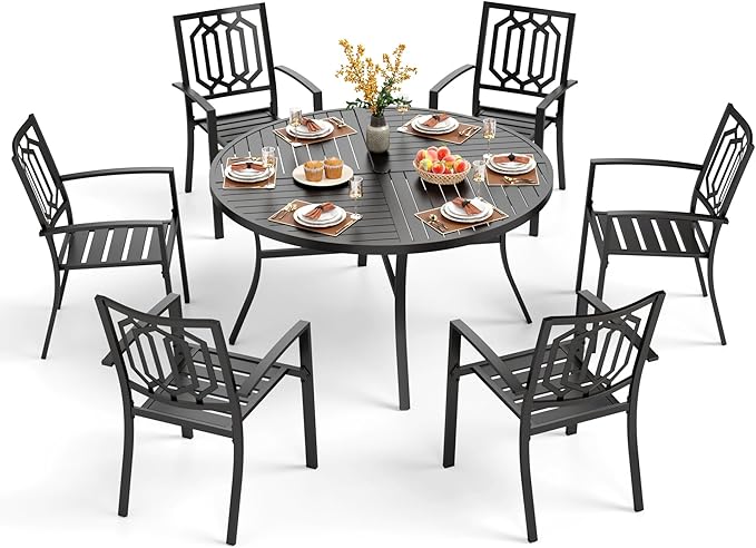 PHI VILLA 7 Pieces Outdoor Round Dining Set by PHIVILLAThepioneerofcomfortablehouseholdsupplies
