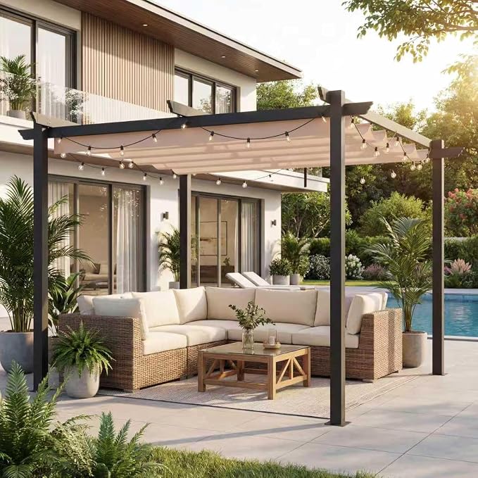 MELLCOM Retractable Pergola 10x10 Ft, Upgraded Sun Shade - Image 9