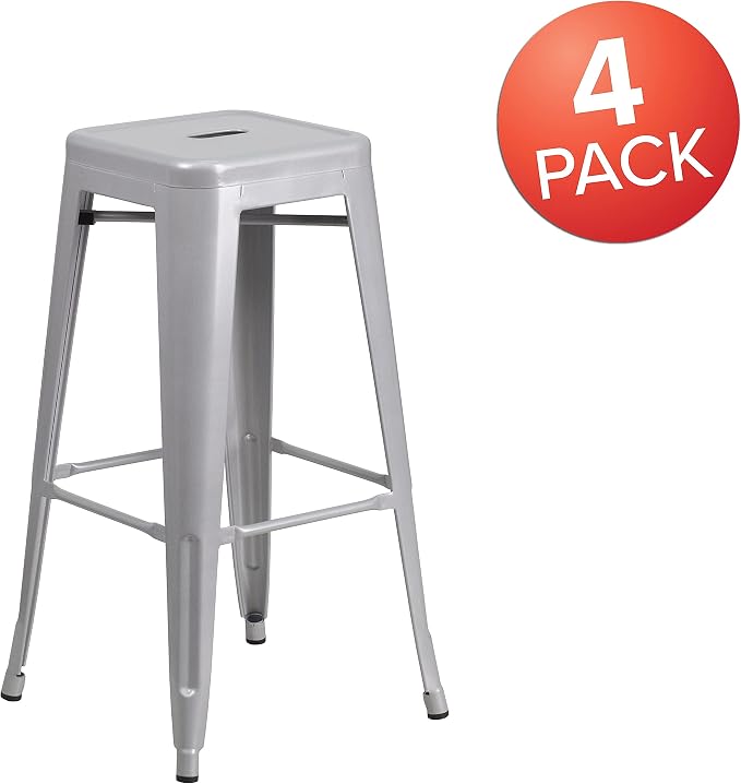Flash Furniture Lily 4 Pack Commercial Grade 30" High Backless Silver Metal - Image 4