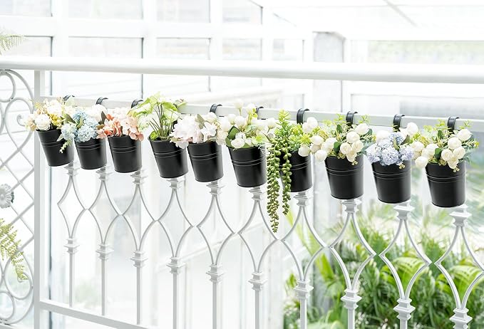 Dahey 10 Pcs Hanging Flower Pots Metal Iron Bucket Outdoor Planter - Image 6
