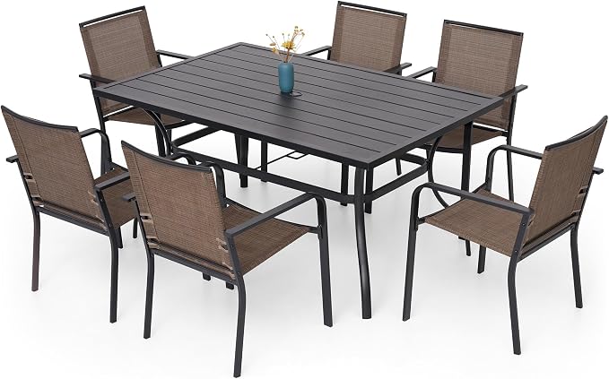 7-Piece Outdoor Dining Set, 6 Stackable Patio Portable Chairs & 60'' by Anmutig