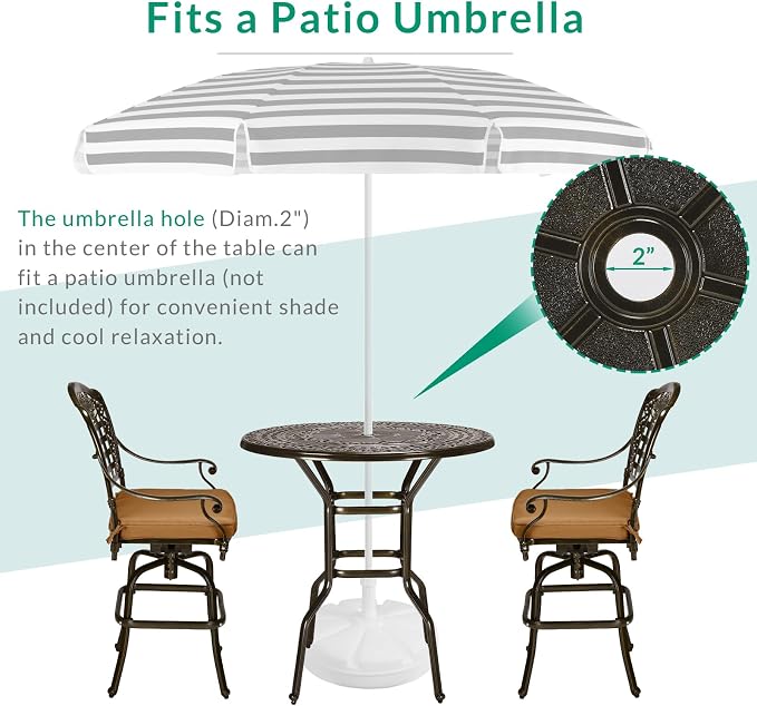 VIVIJASON 3-Piece Outdoor Swivel Bar Stools Set, All Weather Cast Aluminum - Image 5