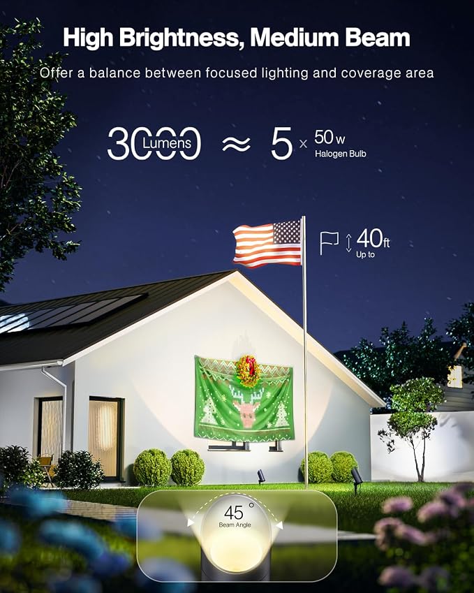 HIBOITEC 2 Pack 30W Outdoor LED Spot Lights 120V Plug in Flag Pole Light 3000LM - Image 2