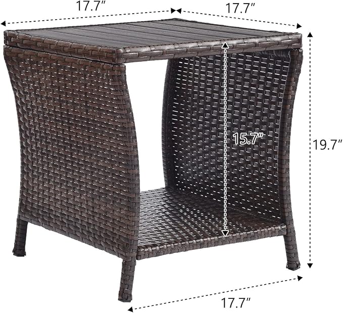 Outdoor Side Table for Patio Small Rattan Wicker Coffee Table Balcony Table - Image 2