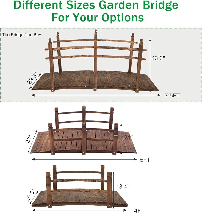 VINGLI 7.5 ft Garden Bridge, Arch Walkway Wooden Bridge - Image 5