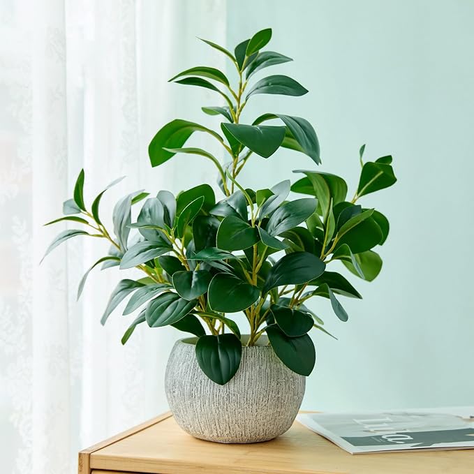 AlphaAcc 17.8 Inch Artificial Ficus Plant Potted Faux Greenery in Gray Round - Image 7