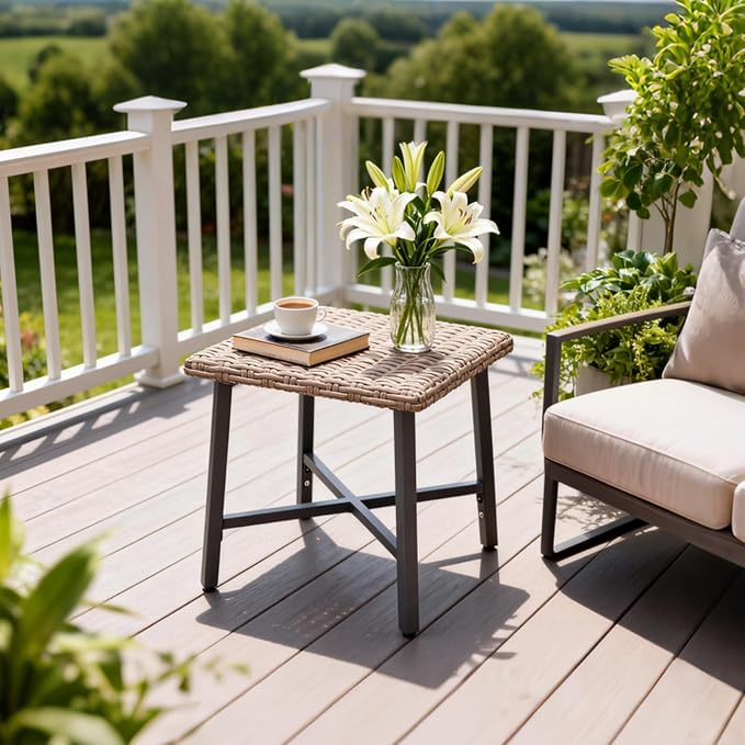 Outdoor Wicker Side Table Small Square Patio Rattan Coffee Table Adopt Sturdy - Image 2