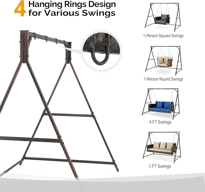 VINGLI Upgraded 7 FT Rattan Porch Swing Frame, Heavy Duty 1200 LBS Weight - Image 3