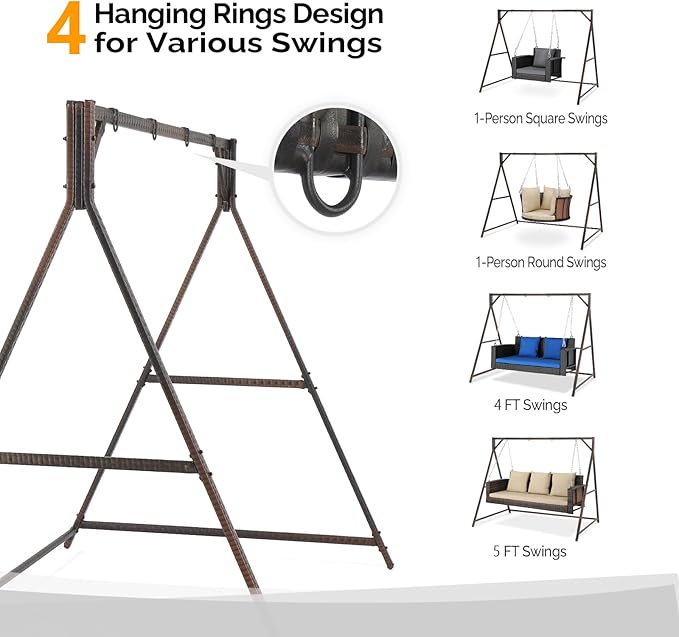 VINGLI 7 FT Rattan Porch Swing Stand, Patio Swing Frame Support 1200 LBS - Image 3