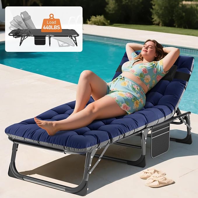MOPHOTO Folding Chaise Lounge Chair 5-Position, Folding Cot, Heavy Duty Patio - Image 2