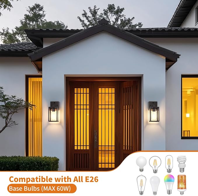 2 Pack Dusk to Dawn Exterior Lighting Fixtures Wall Mount, Sensor Outside Front - Image 5