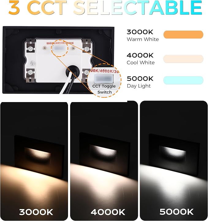 CLOUDY BAY 12V Low Voltage 3 Color Indoor and Outdoor LED Step Light, - Image 3