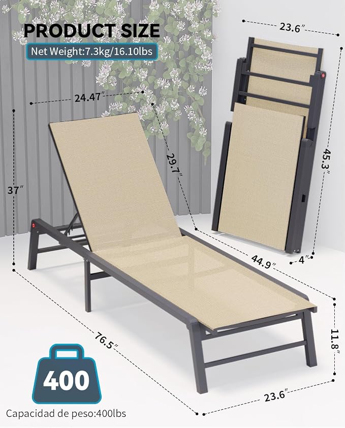 Chaise Lounge Chair Outdoor Aluminum Patio Lounge Chair - Image 2