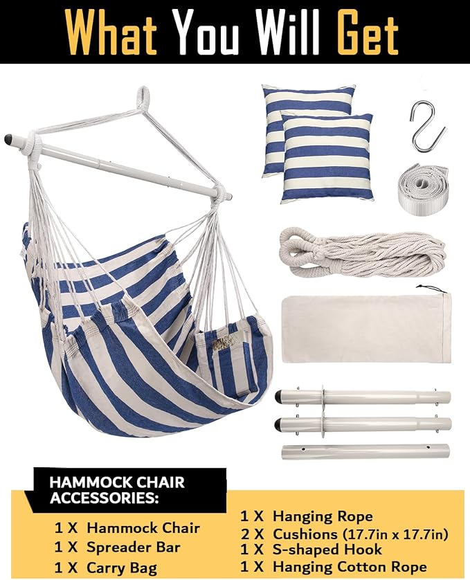 ADVOKAIR Hammock Chair Hanging Chair Swing Large Indoor - Image 7